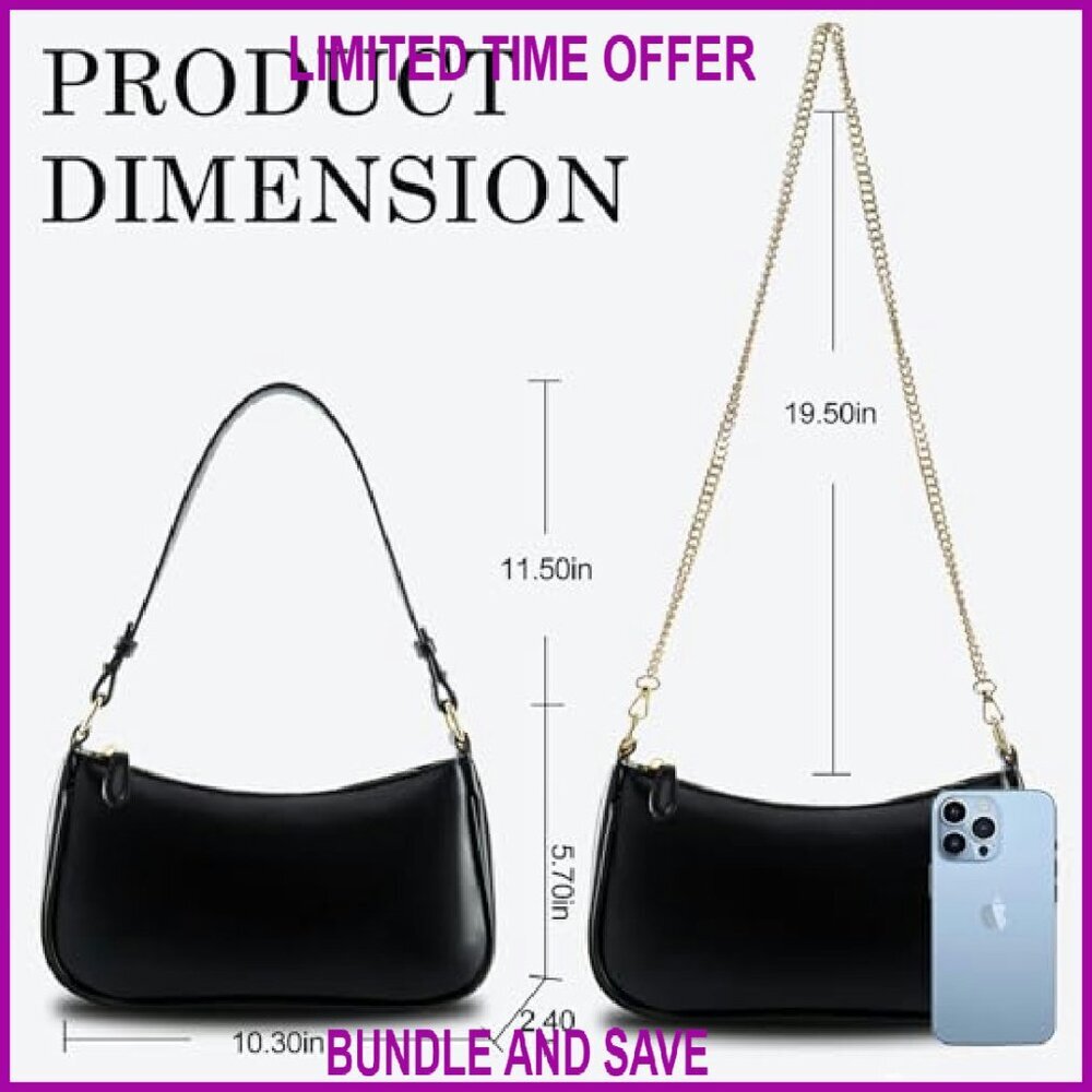 Small Shoulder Bag with Removable Straps, Zipper Closure, PU Leather - Picture 6 of 8
